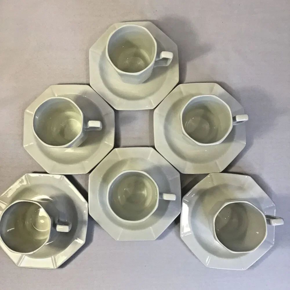 W H Grindley Ascot Satin White Ironstone Cup and Saucer Set of 6